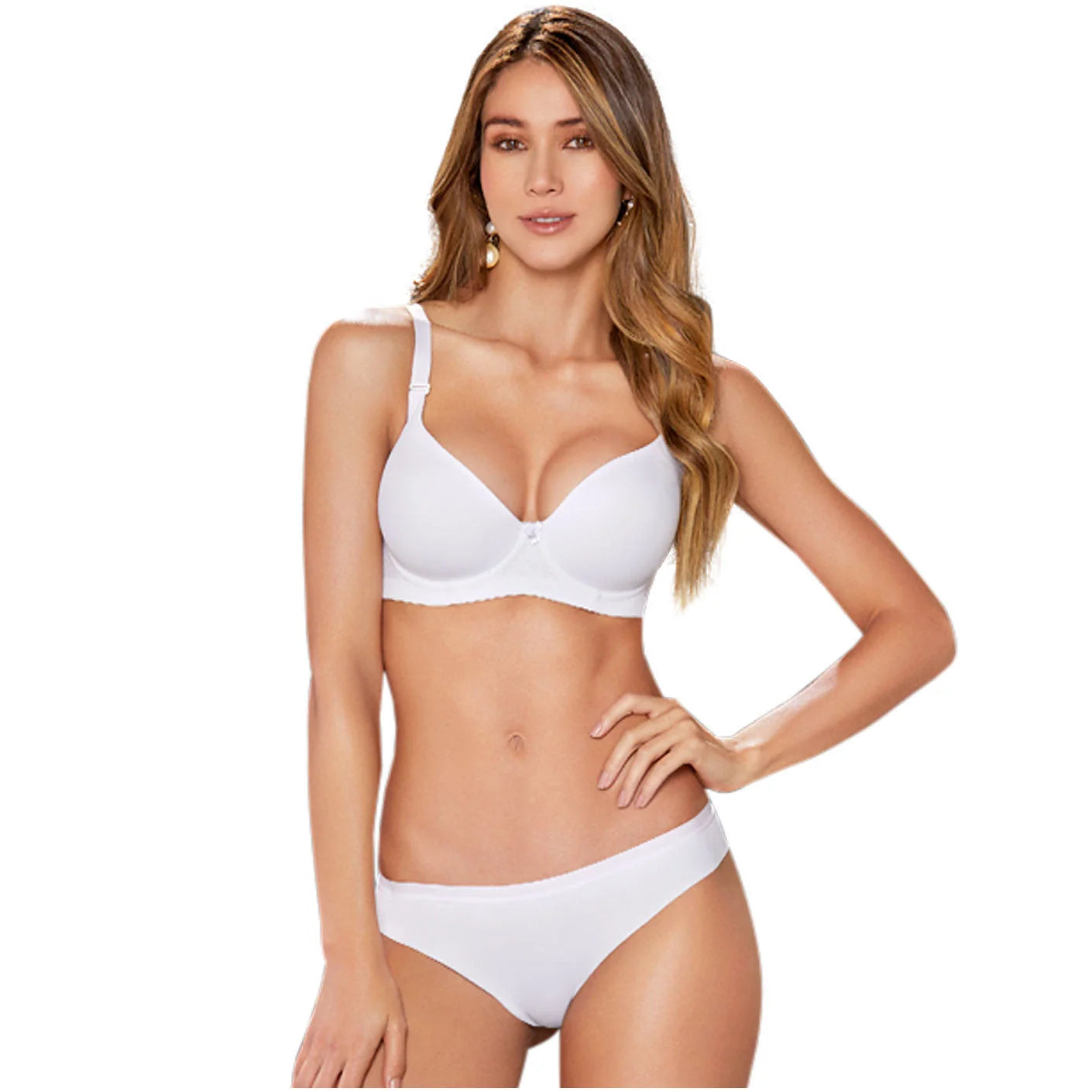 Diane & Geordi DAG-021890 white padded push-up bra set, Colombian shapewear seamless underwear for women front view