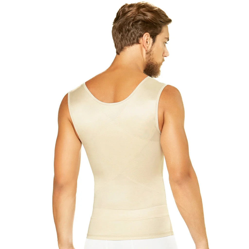 Diane & Geordi DAG-002007 beige men's compression vest body shaper back view, Colombian shapewear slimming tank