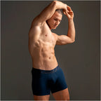 Diane & Geordi B2148 navy blue men's boxer brief underwear, comfortable compression garment lifestyle front view