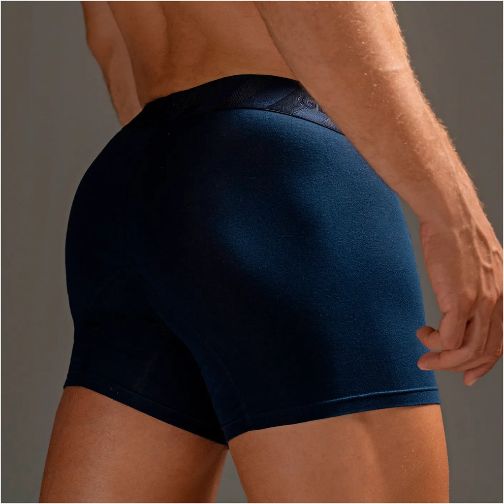 Diane and Geordi B2148 navy blue men's boxer brief Colombian compression garment back view body shaper