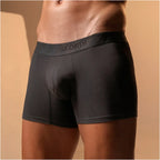 Geordi B2148 black men's boxer brief with branded waistband, comfortable Colombian compression garment front lifestyle view