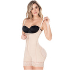Diane & Geordi DAG-2396 beige full-body Colombian shapewear bodysuit with zipper closure and lace trim, daily faja colombiana