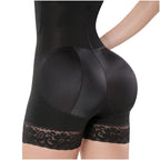 Diane & Geordi DAG-2396 black full-body Colombian shapewear bodysuit with butt lifter pads and lace trim back view