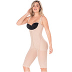 Diane & Geordi DAG-2397 beige full-body Colombian shapewear bodysuit with front zipper and adjustable straps, daily faja colo