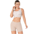 Diane & Geordi DAG-2398F beige front-closure post-surgery bra and shorts set, Colombian shapewear faja front view