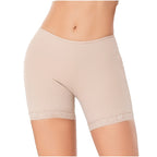 Diane & Geordi DAG-2398F beige seamless bike shorts with lace trim, Colombian shapewear for daily anti-chafing comfort