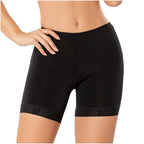 Diane & Geordi DAG-2398F black seamless biker shorts Colombian shapewear with lace hem trim front view