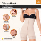 Diane & Geordi 2407 beige full-body Colombian shapewear faja with zipper closure, adjustable straps, and lace leg bands front