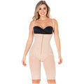 Diane & Geordi DAG-2414 beige full-body faja colombiana with front zipper and knee-length cut, Colombian shapewear bodysuit f