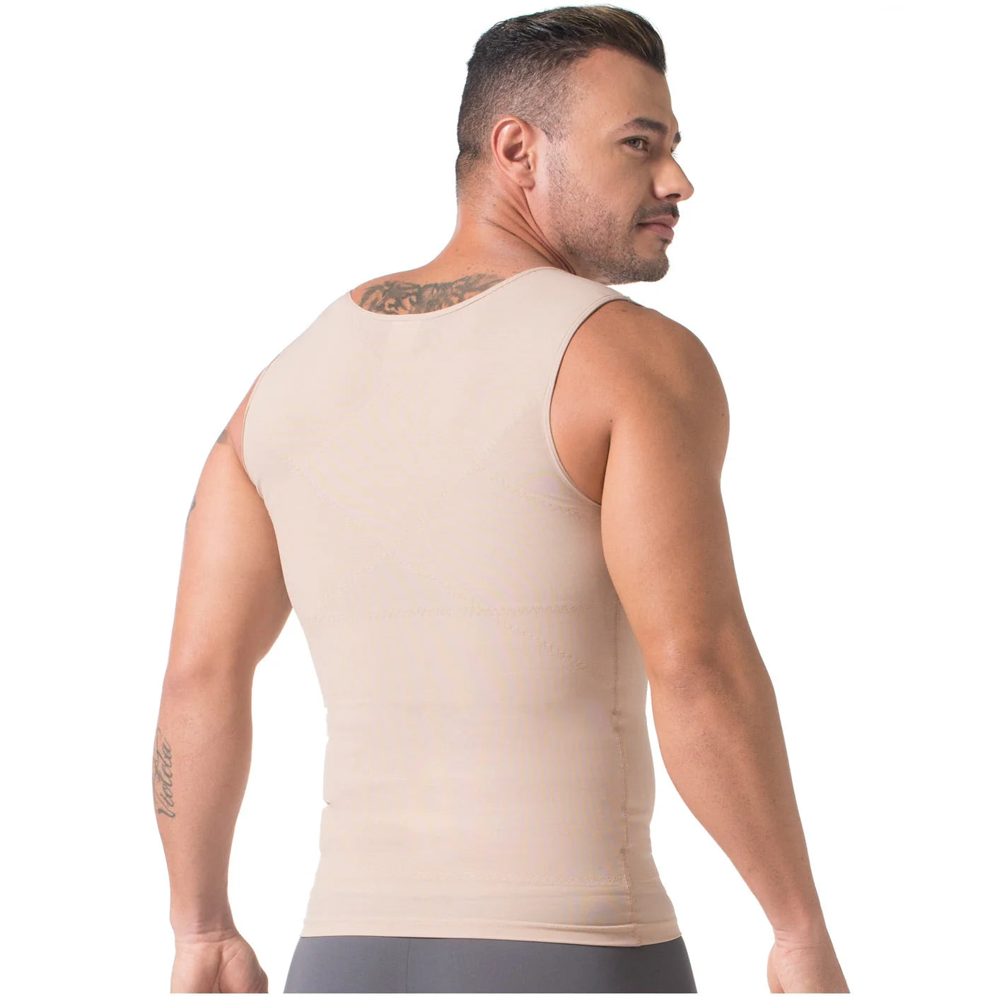 Diane & Geordi DAG-2415 nude men's compression tank top body shaper, Colombian shapewear slimming vest back view
