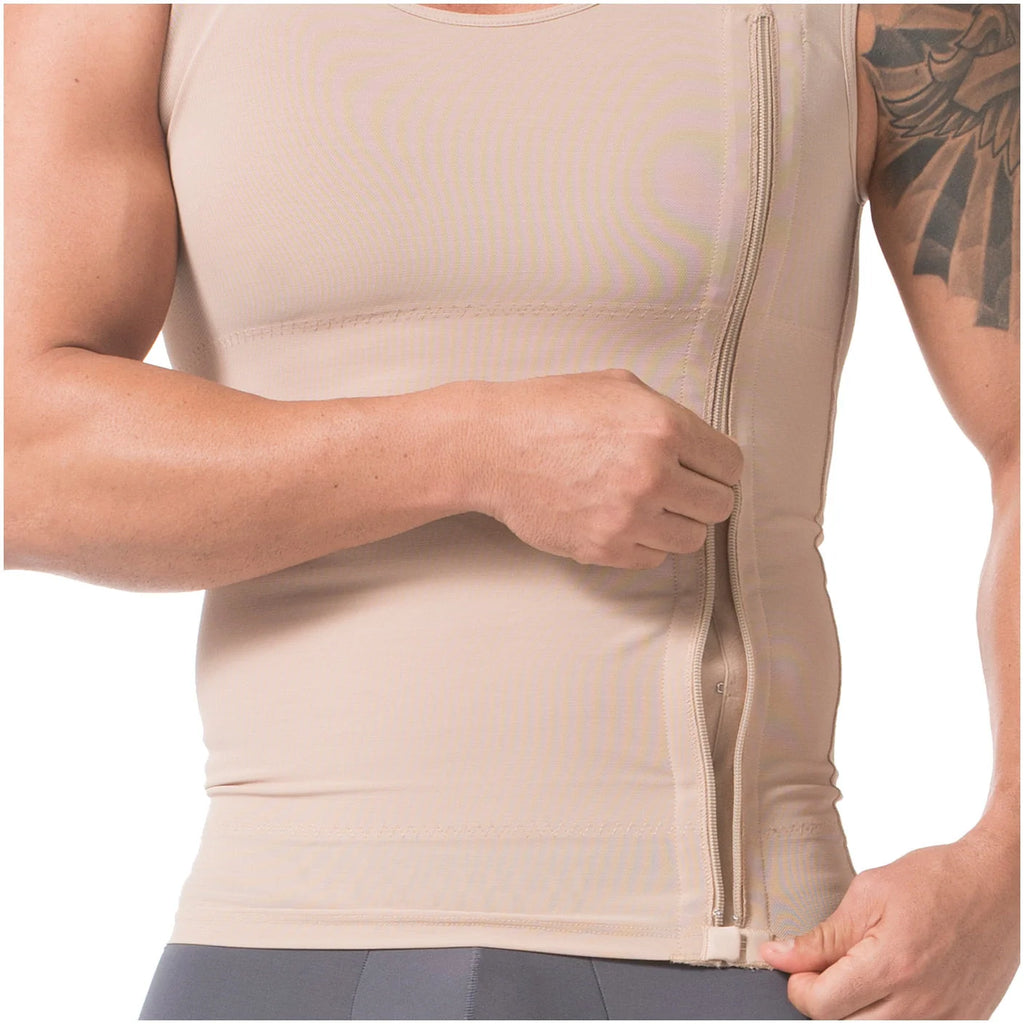 Diane & Geordi DAG-2415 beige compression vest with front zipper closure, Colombian shapewear body shaper for daily use
