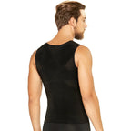Diane & Geordi DAG-2415 black men's compression vest back view, Colombian body shaper with posture support panel