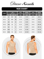 Diane & Geordi DAG-2415 beige men's compression vest with front zipper, Colombian shapewear body shaper front and back view