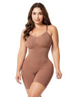 Fajas Salome 7002 caramel full-body Colombian shapewear bodysuit with built-in bra and mid-thigh compression, daily body shap
