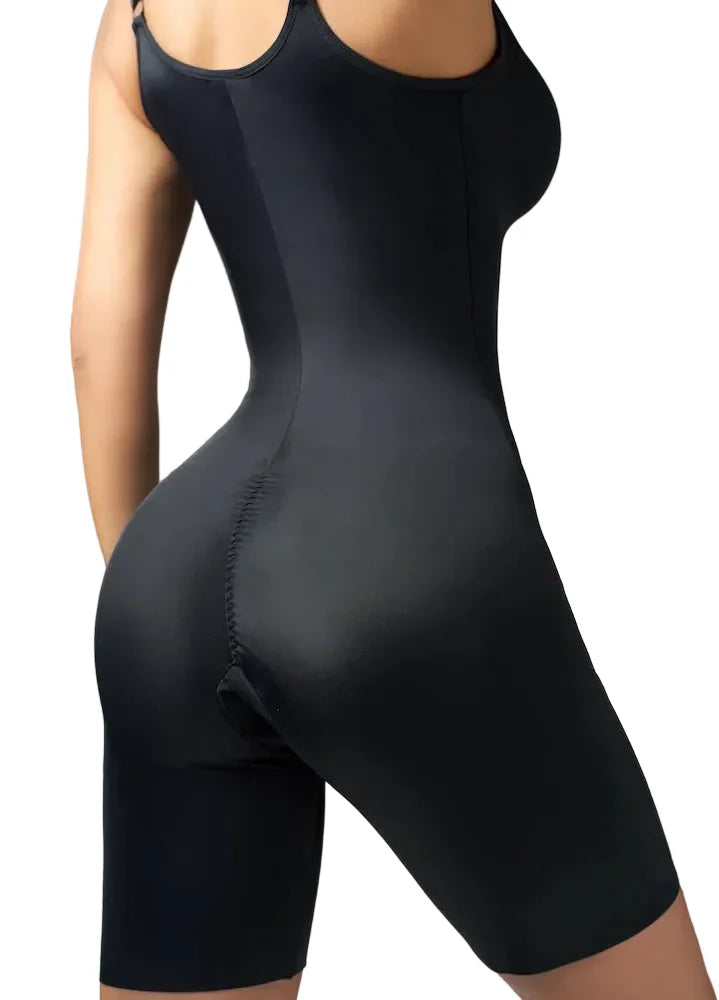 Fajas Salome 01L3 black full-body Colombian shapewear bodysuit with open-gusset closure, daily body shaper back view