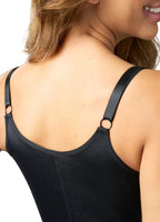 Fajas Salome 01L3 black full-body bodysuit back view with adjustable ring straps, Colombian shapewear daily body shaper for w