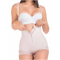 DEZY DEZYBI109 beige high-waist faja colombiana with front zipper and lace trim, Colombian shapewear boyshort for daily use