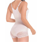 DEZY DEZYBI109 nude seamless body shaper with lace trim and adjustable straps, Colombian shapewear bodysuit back view
