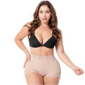 Fajas Salome TC06L5 nude shaper shorts with lace trim, high-waist Colombian shapewear body shaper front view