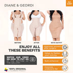 Diane & Geordi 2397 beige full-body Colombian shapewear faja with zipper closure, post-surgery compression garment before and