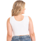 Fajas MyD MYDB019 white crop top body shaper back view, Colombian shapewear bra for daily comfort and support