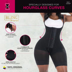 Bling Shapers 098BF black open-bust Colombian shapewear faja with hook-and-eye closure, daily body shaper for hourglass curve