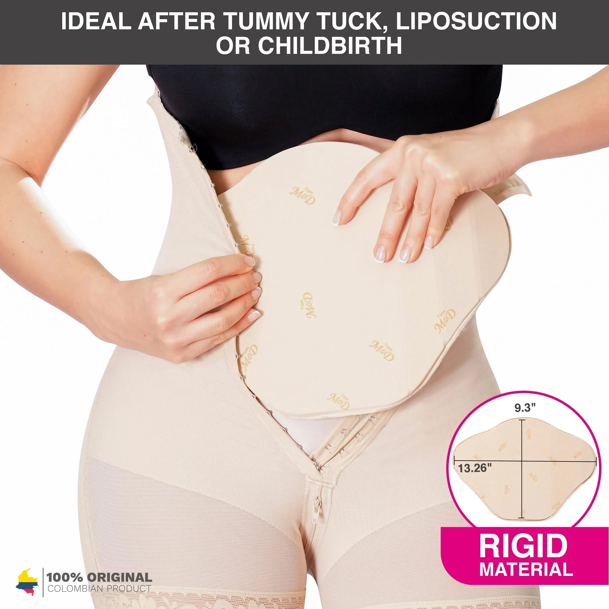 Fajas MyD MYD9104 beige abdominal board post-surgery Colombian shapewear accessory for tummy tuck recovery