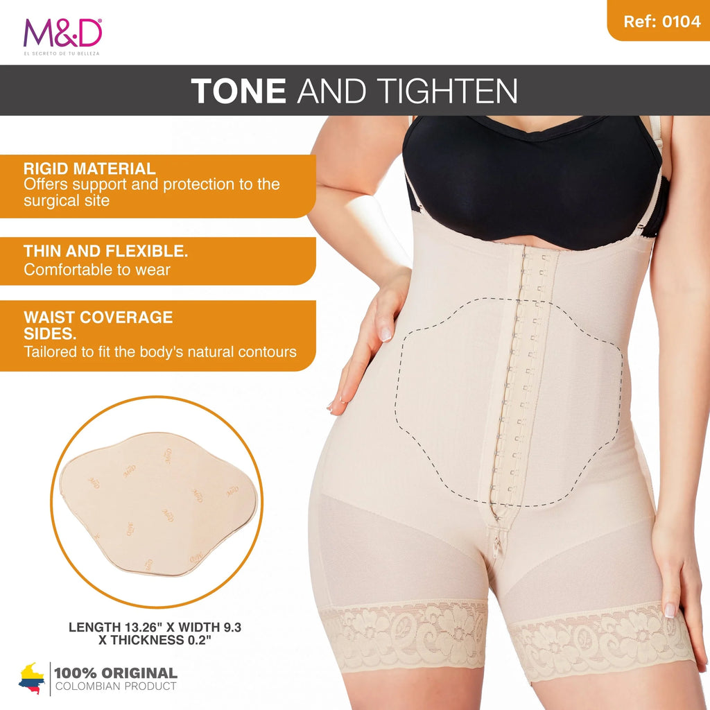 Fajas MyD 0104 beige post-surgery faja with abdominal board, Colombian shapewear shorts front view women