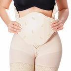Fajas MyD 9104 beige abdominal board with Colombian shapewear faja colombiana compression garment post-surgery front view