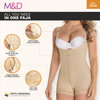 Fajas MyD 0048 nude post-surgery faja colombiana with hook-and-eye closure, zipper gusset, and lace trim, front view Colombia