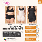 Fajas MyD 0485 beige full-body post-surgery faja colombiana with zipper closure, Colombian shapewear before and after front v