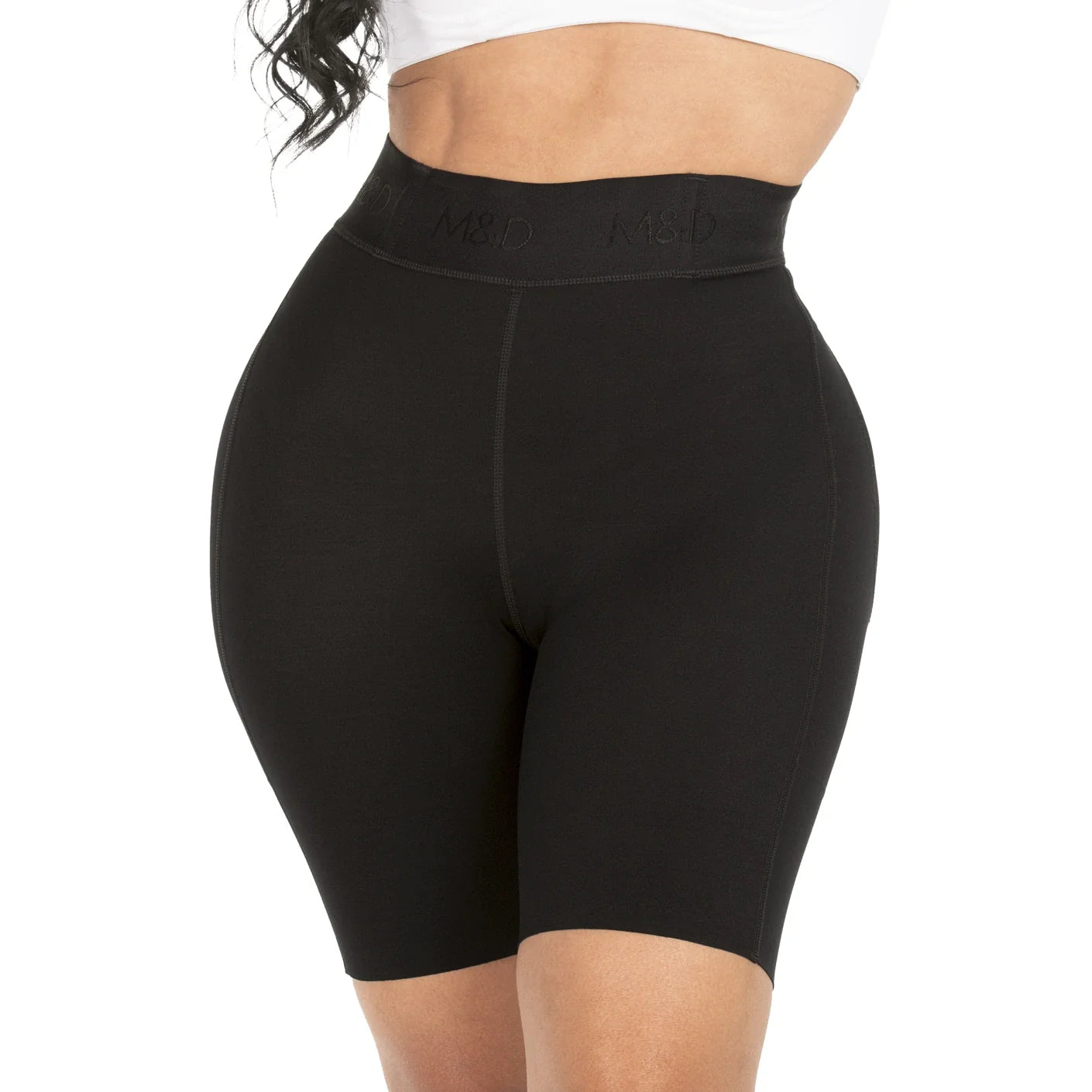 Fajas MyD 08324 black high-waist biker shaper shorts, Colombian shapewear body shaper for women side view