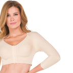 Fajas MyD MYDB00204 nude front-closure compression bra with sleeves, Colombian shapewear post-surgery upper body faja