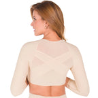 Fajas MyD MYDB00204 nude arm compression shaper with cross-back support straps, Colombian shapewear posture corrector back vi