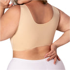 Fajas MyD B0600 nude seamless bra top back view, Colombian shapewear compression garment for plus size women