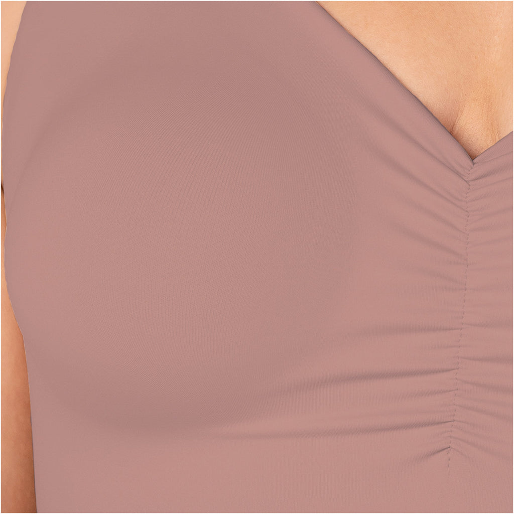 Fajas MyD B0600 dusty rose Colombian shapewear bra top with ruched side detail, body shaper front view