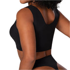 Fajas MyD B0600 black crop top body shaper with wide straps, Colombian shapewear bra back view for daily use