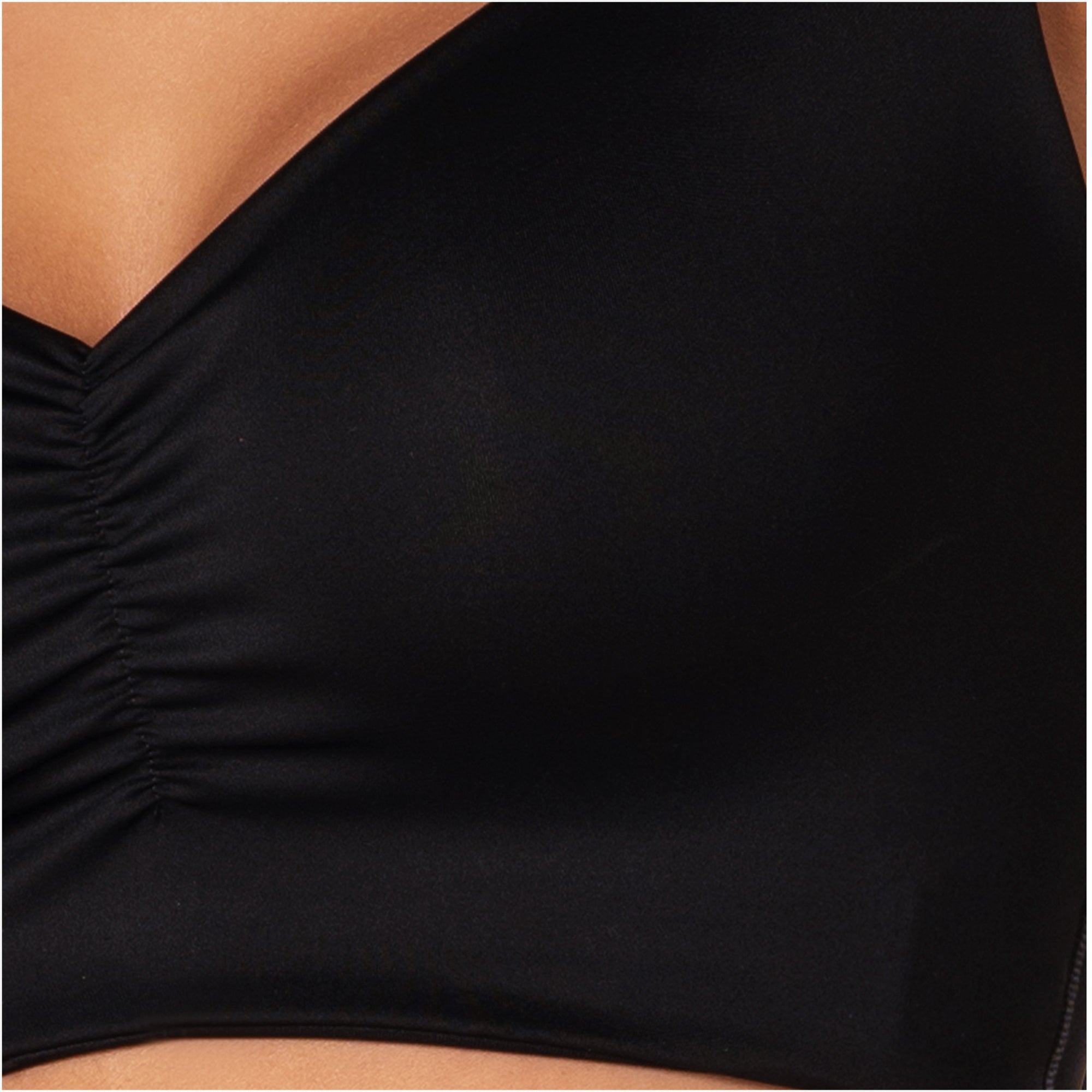 Fajas MyD B0600 black ruched side Colombian shapewear bra top with sleek compression design front view