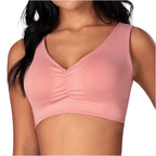 Fajas MyD B0600 dusty rose crop top bra Colombian shapewear with V-neck ruched front, everyday body shaper for women