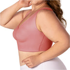 Fajas MyD B0600 dusty rose crop top bra Colombian shapewear with V-neckline, plus size body shaper side view