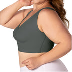 Fajas MyD B0600 dark green sports bra Colombian shapewear with V-neckline, side view plus size body shaper top