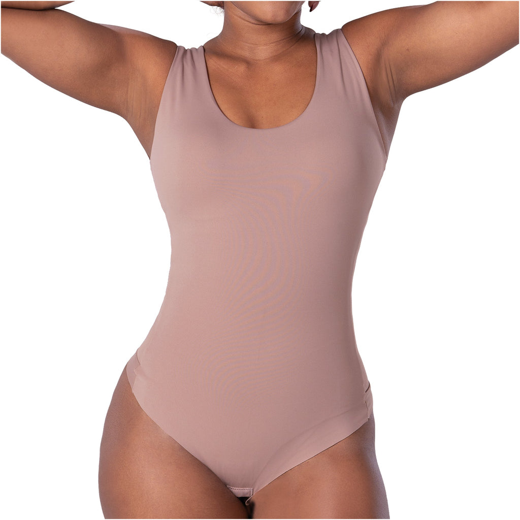 Fajas MyD BD060 nude tank bodysuit Colombian shapewear daily body shaper with scoop neck front view