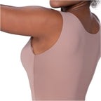 Fajas MyD BD060 mauve full-body Colombian shapewear bodysuit with scoop back, daily body shaper side view for women