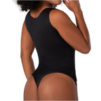 Fajas MyD BD060 black thong bodysuit back view, Colombian shapewear daily body shaper for women