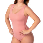 Fajas MyD BD060 dusty rose full-body bodysuit Colombian shapewear with square neckline, daily body shaper side view