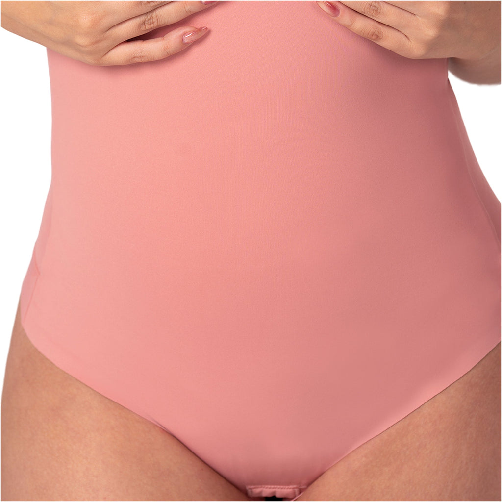 Fajas MyD BD060 dusty rose high-waist bodysuit shaper front view, Colombian shapewear daily body shaper for women