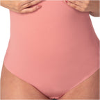 Fajas MyD BD060 dusty rose high-waist bodysuit shaper front view, Colombian shapewear daily body shaper for women