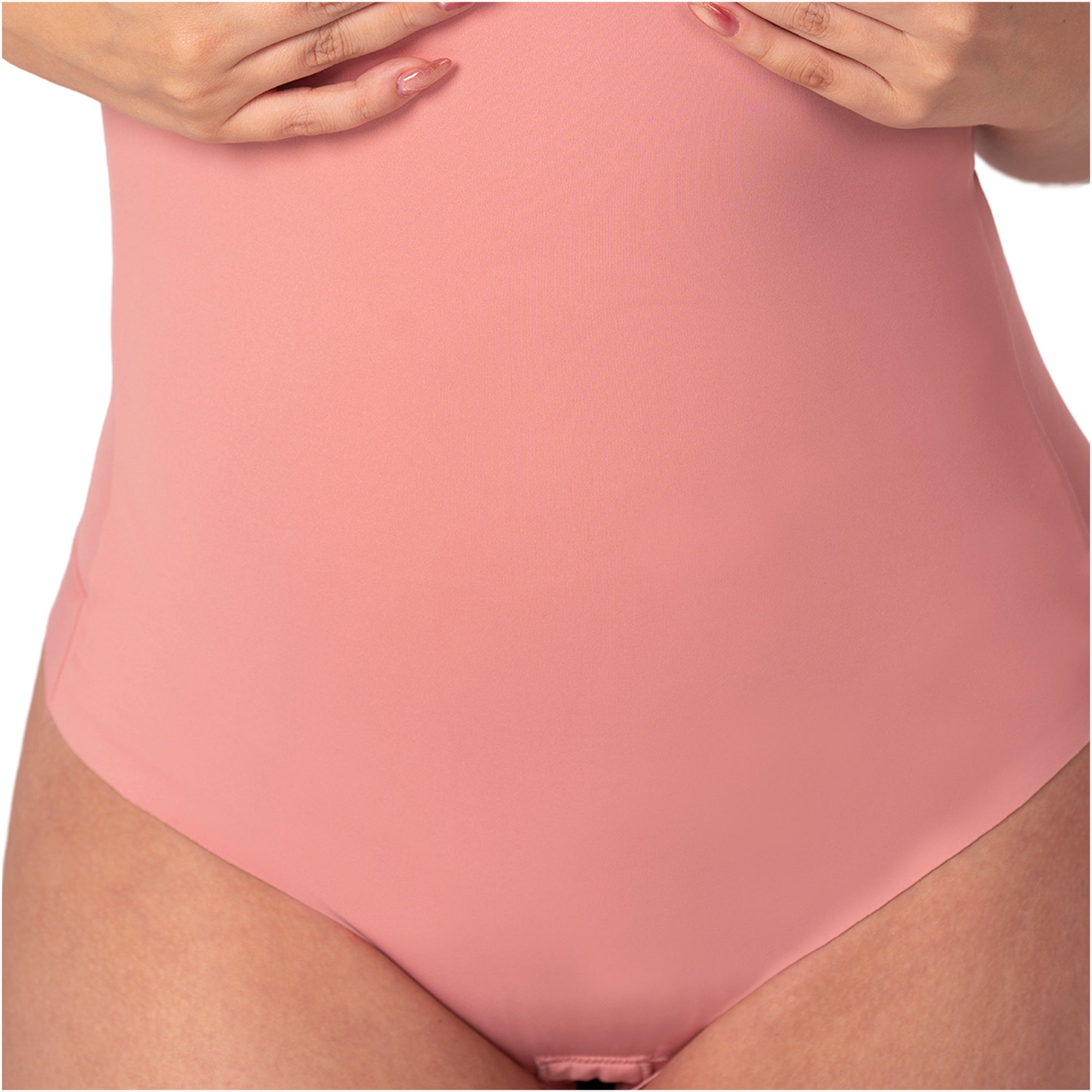 Fajas MyD BD060 dusty rose high-waist bodysuit shaper front view, Colombian shapewear daily body shaper for women