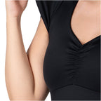 Fajas MyD BD060 black ruched full-body shaper bodysuit, Colombian shapewear daily compression faja for women side view