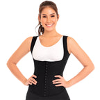 Fajas MyD MYD0555 black vest waist trainer with hook closure, Colombian shapewear post-surgery compression garment front view
